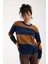 Kadın Laci-Taba Iki Renkli Çapraz Kontrast Dikiş Detaylı Şönil Kadife Triko Bluz 2