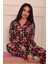Kadın Ayıcık ve Ekose Desenli Desenli Önü Düğmeli Süet Pijama Takımı 3