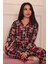 Kadın Ayıcık ve Ekose Desenli Desenli Önü Düğmeli Süet Pijama Takımı 4