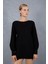 Kadın Siyah Reglan Balon Kollu Bisiklet Yaka Simli Triko Kazak 5