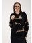 Kadın Siyah Sakal Iplik Inci Detaylı Bisiklet Yaka Triko Kazak 4