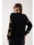 Kadın Siyah Sakal Iplik Inci Detaylı Bisiklet Yaka Triko Kazak 5