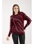 Kadın Bordo Simli Sakal Iplik Balon Kollu Bisiklet Yaka Triko Kazak 4