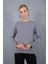 Kadın Gri Çıtçıtlı Kollu Bisiklet Yaka Triko Bluz 2