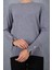 Kadın Gri Çıtçıtlı Kollu Bisiklet Yaka Triko Bluz 5