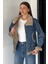 Kadın Kemer Detaylı Çift Cepli Içi Kürklü Jean Kot Ceket P-00019043 2