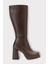 Platform Topuk Fermuarlı Kadın Çizme Kahverengi 1