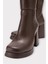 Platform Topuk Fermuarlı Kadın Çizme Kahverengi 2