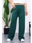 Zümrüt Yeşili Yüksek Bel Fitilli Bol Paça Triko Pantolon 2