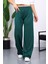 Zümrüt Yeşili Yüksek Bel Fitilli Bol Paça Triko Pantolon 3