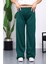 Zümrüt Yeşili Yüksek Bel Fitilli Bol Paça Triko Pantolon 4