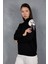 Kadın Siyah Elit Viskon Kumaş Taş Detaylı Omuzlar Yarım Balıkçı Yaka Triko Bluz 4