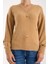 Kadın Bej Sakal Iplik Önü Aksesuarlı Balon Kollu V Yaka Triko Kazak 3