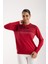 Kadın Kırmızı Elit Viskon Kumaş Taş Detaylı Bisiklet Yaka Triko Bluz 3