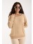 Kadın Açık Bej Viskon Vortex Iplik Taş Detaylı Bisiklet Yaka Simli Triko Bluz 1