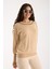 Kadın Açık Bej Viskon Vortex Iplik Taş Detaylı Bisiklet Yaka Simli Triko Bluz 2
