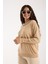 Kadın Açık Bej Viskon Vortex Iplik Taş Detaylı Bisiklet Yaka Simli Triko Bluz 4