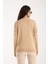 Kadın Açık Bej Viskon Vortex Iplik Taş Detaylı Bisiklet Yaka Simli Triko Bluz 5