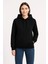 Üç Iplik Kapüşonlu Kanguru Çepli Sweatshirt Hoodie - Siyah 1