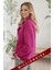 Kadın Fuşya Pembe Yarım Fermuar Polo Yaka 3 Iplik Içi Polarlı Şardonlu Oversize Sweatshirt 3