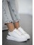 Carol Kadın Deri Kalın Taban Bağcıklı Sneakers Beyaz Gümüş 1
