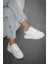 Carol Kadın Deri Kalın Taban Bağcıklı Sneakers Beyaz Gümüş 2