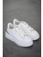 Carol Kadın Deri Kalın Taban Bağcıklı Sneakers Beyaz Gümüş 3
