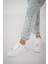 Carol Kadın Deri Kalın Taban Bağcıklı Sneakers Beyaz Gümüş 4
