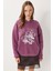 Kapüşonlu Baskılı Şardonlu Örme Sweatshirt LUB0315 Mürdüm 2