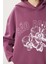 Kapüşonlu Baskılı Şardonlu Örme Sweatshirt LUB0315 Mürdüm 4