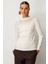 Kadın Dik Yaka Tül Detaylı Triko Kazak 60384 Ekru 1