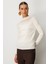 Kadın Dik Yaka Tül Detaylı Triko Kazak 60384 Ekru 2