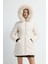Kürk Detaylı Uzun Şişme Mont Vanilya 15245279000 5