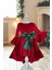 Kız Çocuk Ekose Kırmızı Kadife Noel Elbisesi – Çan Kol & Ekose Fiyonk Detaylı Özel Gün Elbisesi 3