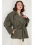 Oversize Fit Kruvaze Yaka Kuşaklı Düğmeli Trençkot Bayan Trençkot 6839609 6