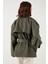 Oversize Fit Kruvaze Yaka Kuşaklı Düğmeli Trençkot Bayan Trençkot 6839609 7