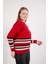 Kadın Kırmızı Çizgili Bisiklet Yaka Şönil Kadife Triko Kazak 3
