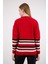 Kadın Kırmızı Çizgili Bisiklet Yaka Şönil Kadife Triko Kazak 5