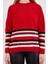 Kadın Kırmızı Çizgili Bisiklet Yaka Şönil Kadife Triko Kazak 6