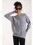 Kadın Gri Sakal Iplik Boncuk Nakışlı Bisiklet Yaka Triko Kazak 4