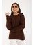 Kadın Acı Kahve Selanik Örgü Reglan Kollu Bisiklet Yaka Simli Triko Kazak 1