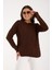 Kadın Acı Kahve Selanik Örgü Reglan Kollu Bisiklet Yaka Simli Triko Kazak 2