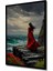 Kızıl Elbiseli Kadın Denize Bakıyor Yağlı Boya Görünümlü Dekoratif Ahşap Tablo Dikdörtgen Tablo 5