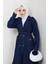 Kadın Cepli Kuşaklı Denim Lacivert Trençkot 4