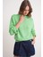 6700 Kadın Dik Yaka Balon Triko Kazak Açık Yeşil 3