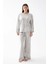 Kadın Oversize Gri Çiçek Desenli Pamuklu Kalın Pijama Takımı 1