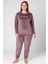 Kadın 13212 Büyük Beden Kadife Pijama Takımı Lila 1