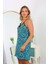 Kadın Pamuk Büyük Beden Ip Askılı Desenli Gecelik Su Yeşili 3