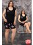 Lady Büyük Beden Çiçek Desenli Omuzlar Dantelli Sıfır Kollu Şortlu Pijama Takımı 3