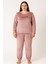 Kadın Büyük Beden 13213 Uzun Kol Kadife Pijama Takımı Pudra 1